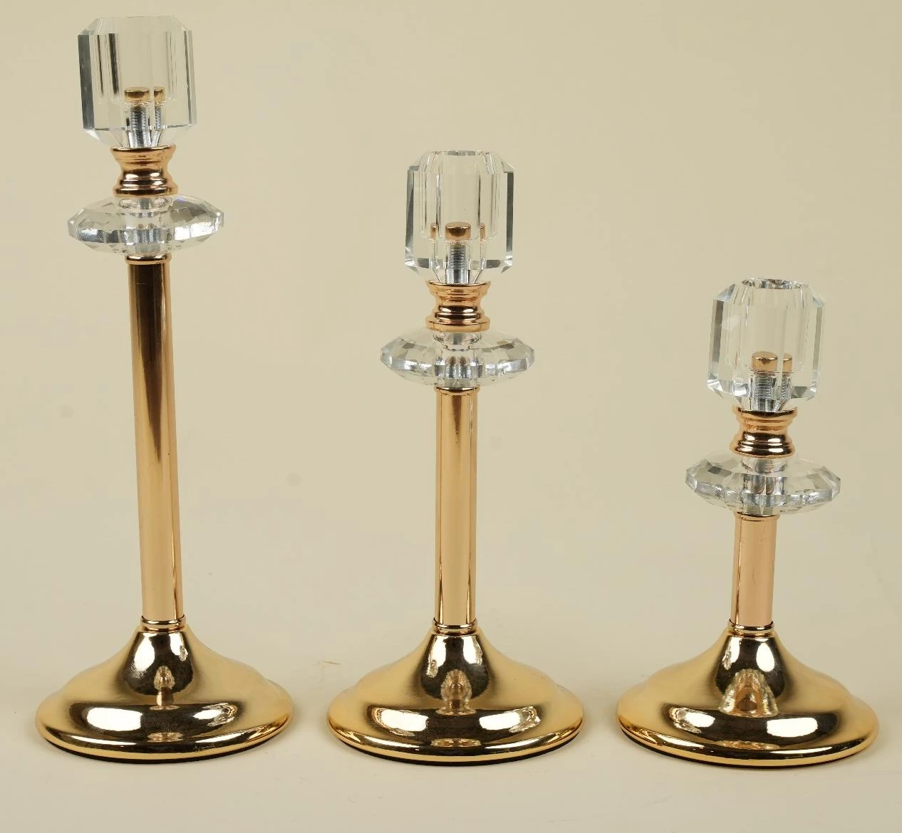 Hexagonal Crystal Top Candle Holder Set Of 3
